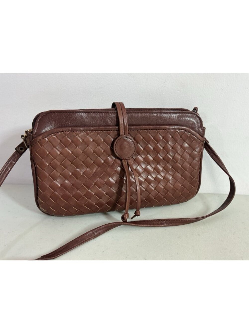 Tano New York Leather Handbag Vintage Woven Braided Shoulder Bag Brown Purse - Picture 3 of 10